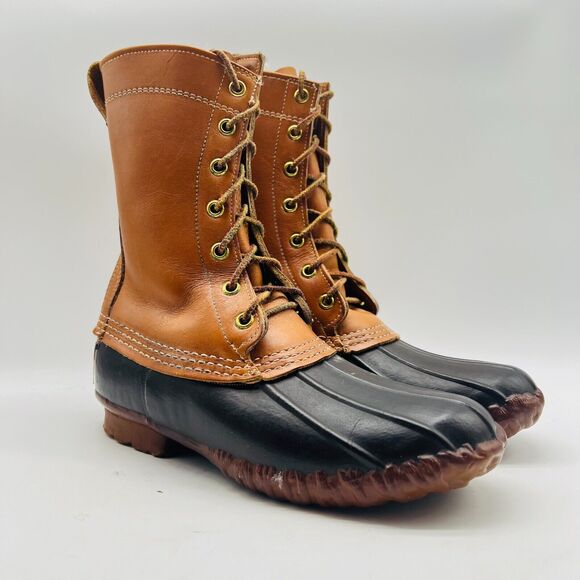 LL Bean Boots Womens 6 Brown Leather 8" Duck Waterproof Snow Rain Vintage Shoes - Picture 2 of 13